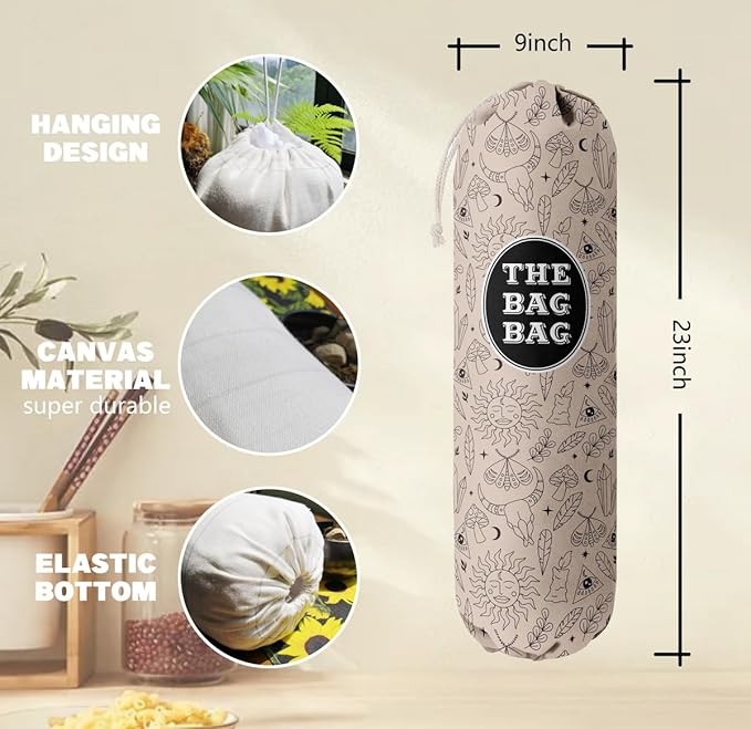 Boho Bag Grocery Bag Holder & Organizer - Wall Mount Plastic Bags Storage Dispenser - Kitchen Gift For Women, Family & Grandma (H-30)