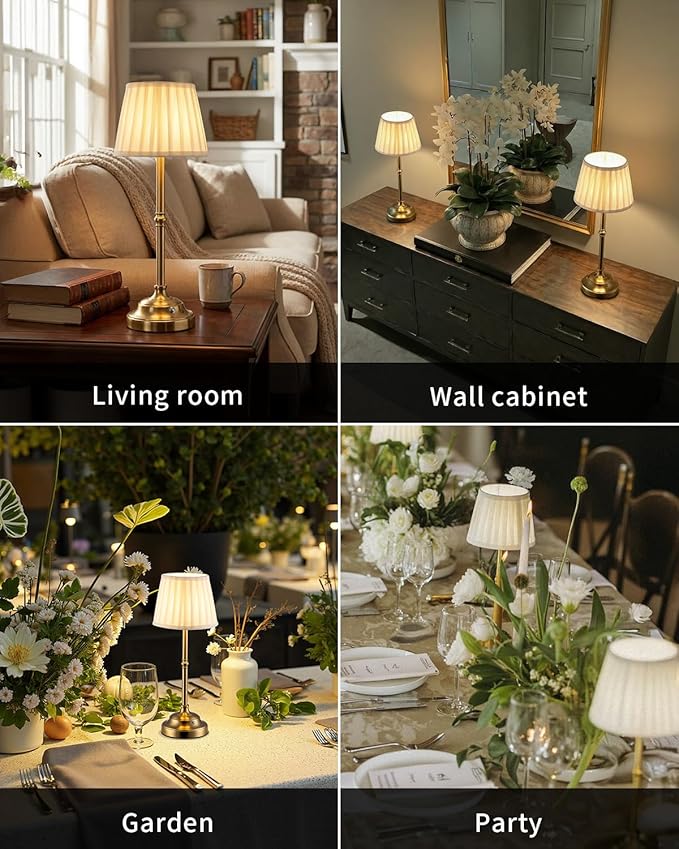 KDG Portables Cordless Table Lamp, Fabric Shade Desk Lamp, 4000mAh Rechargeable Battery Powered Lighting, Dimmable Light for Dining Room, Bedroom, Bedside, Bar, Night Light, Camping, Balcony (Bronze)