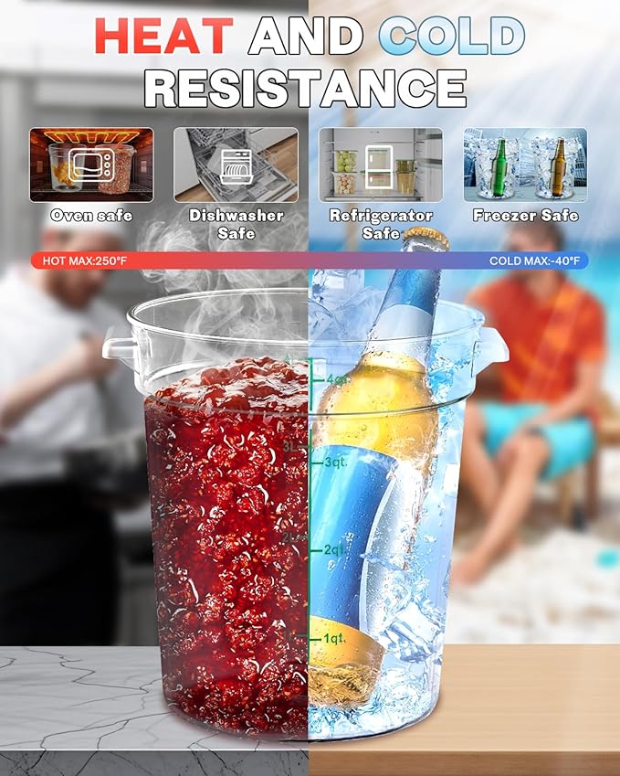 2QT NSF Round Food Storage Containers with Lids: 4 PCS [Total Food Grade][Hot&Cold Resistant] Dough Proofing Container for Pizza, Bread with Measuring Spoons Included(BPA FREE) (GREEN)