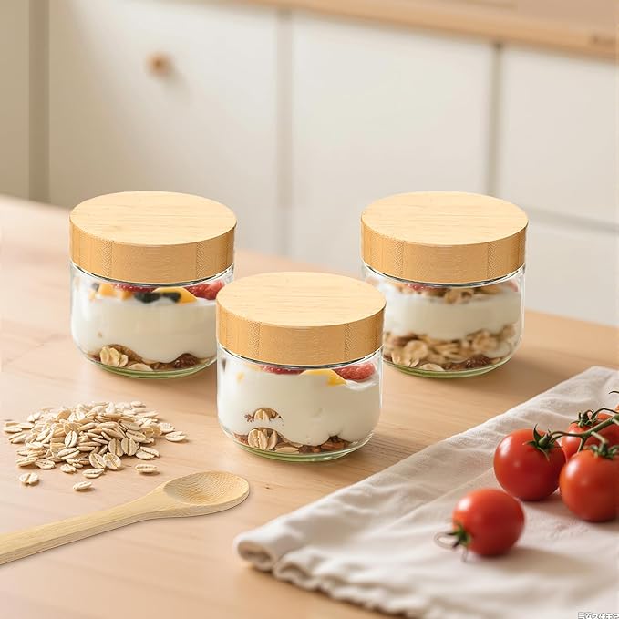 12 Pack 10oz Glass Jars with Bamboo Lids, Spoons, Airtight Overnight Oats Containers, Salad & Yogurt Storage, Mason Jars for Snacks, Spices, Meal Prep – Reusable