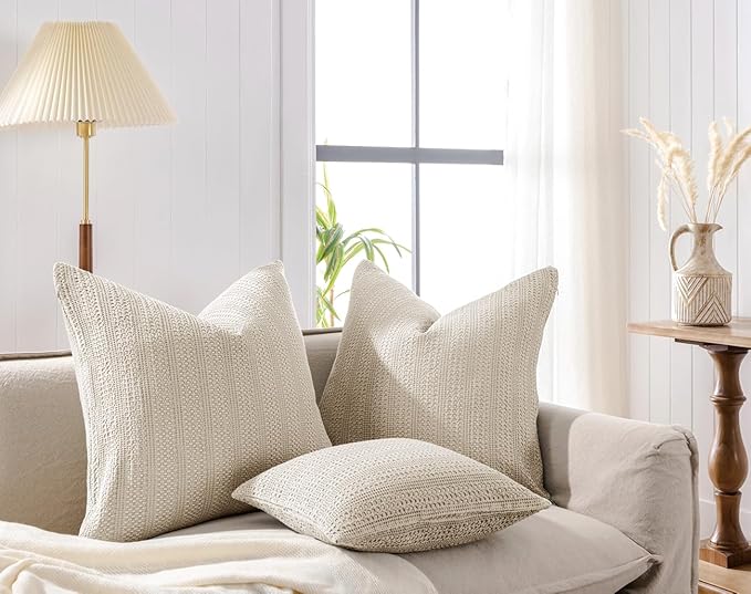 COCOPLOCEUS 24x24 Pillow Covers Set of 2 Khaki Euro Shams Boho Decorative Throw Pillow Covers Cotton Large Square Pillowcase for Couch Bed