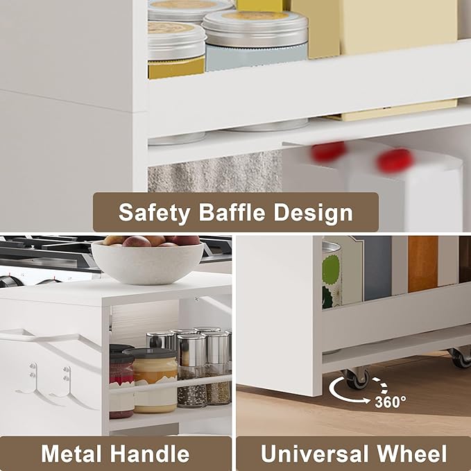 ChooChoo 4-Tier Slim Storage Cart with Handle, 7.87" W Rolling Utility Cart on Universal Wheels, Kitchen Cart Mobile Shelving Organization for Laundry Room, Bathroom & Narrow Places, White