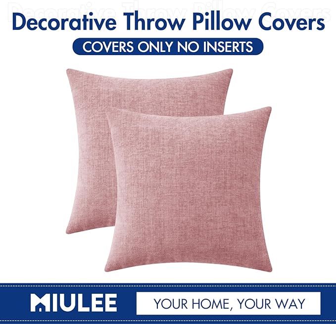 MIULEE Pack of 2 Couch Valentines Throw Pillow Covers 20x20 Inch Soft Spring Blush Pink Chenille Pillow Covers for Sofa Living Room Solid Dyed Pillow Cases