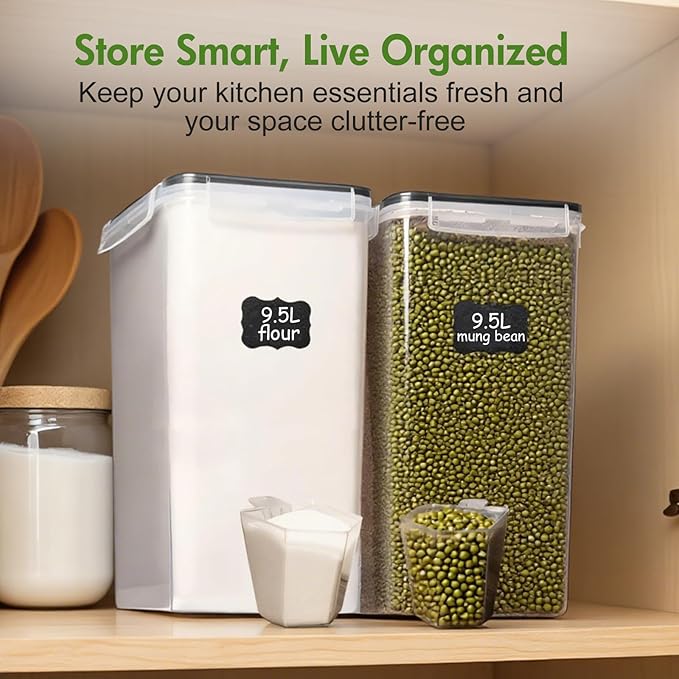 ALSO GO 2 PC Extra Large Food Storage Containers with Lids Airtight, 9.5L, 335Oz, Clear Plastic Kitchen and Pantry Storage Containers, Bulk Storage for Cereal, Flour, Sugar, Rice