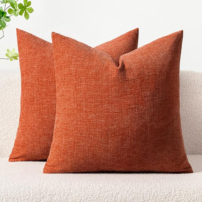 MIULEE Pack of 2 Rust Throw Pillow Covers 16x16 Inch Soft Chenille Pillow Covers for Sofa Living Room Couch Solid Dyed Cases