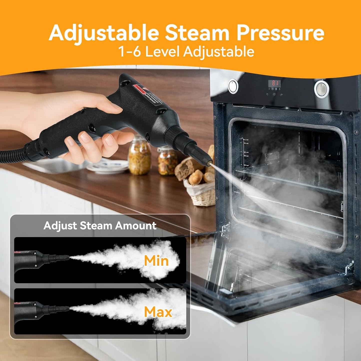 Steam Cleaner for Home, 1500W Handheld Steam Cleaner, 1500ML Water Tank, 6 Levels Adjustable Steam Speeds, Portable Cleaning Steamer for Home, Car Detailing, Bed Bugs, Furniture, Couch