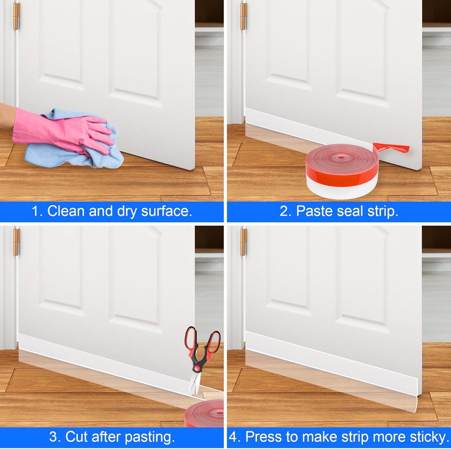 ToLanbbt Weather Stripping Silicone Door Seal Strip 2 in x 20 ft Door Draft Stopper Self Adhesive Door Draft Tape, Side & Bottom Gaps Insulation Strip for Glass Shower Door Sliding Door Window, Clear