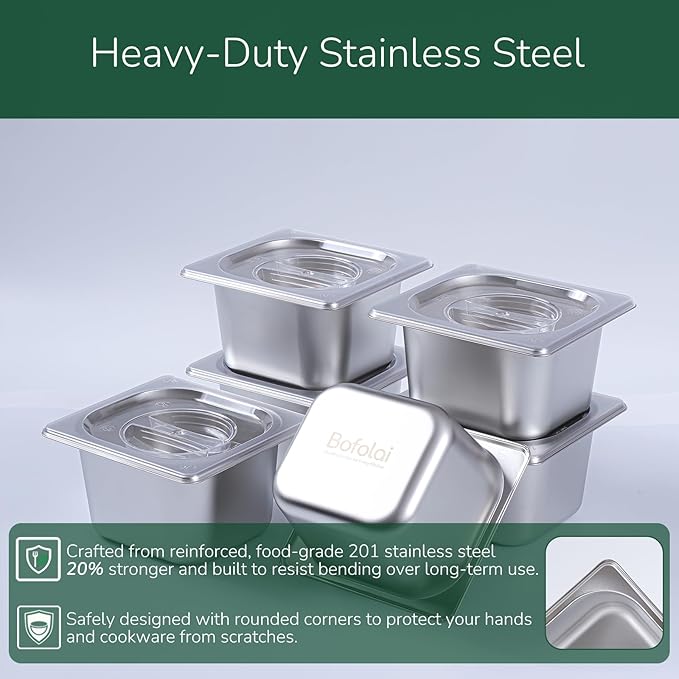 6 Pack Stainless Steam Hotel Pan with Lid, 1/6 Size x 4 Inch Deep Table Steam Pan Restaurant Supplies Reusable Anti Rust Catering Storage for Home, Buffet,Party, Restaurant, Hotel