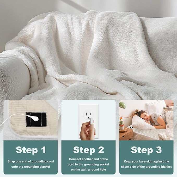 MAOOHON Grounding Blanket Queen, Earth Connected Bedding Throw, Grounding Sheet for Improved Sleep, Includes Silver Fiber 60x80 Inch, Beige