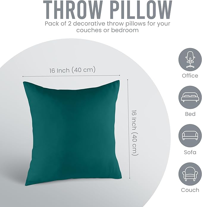 Utopia Bedding 16x16 Pillow Inserts, Set of 2, Dark Teal – Indoor Decorative Throw Pillows for Bed, Sofa & Couch – Soft, Supportive & Fluffy Cushion Inserts