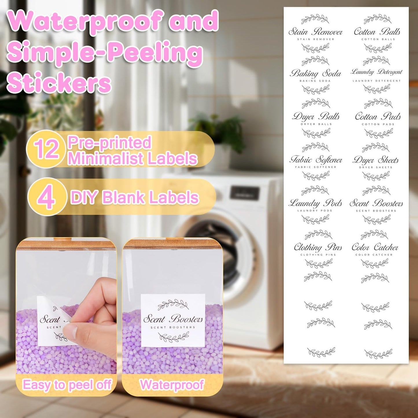 efluky 4+1 pack Laundry Pods Container & Dryer Sheet Holder Set,Clear Laundry Room Organization Containers with Bamboo Lids and Labels,Laundry Pods Holder for Scent Booster,Powder,Pod