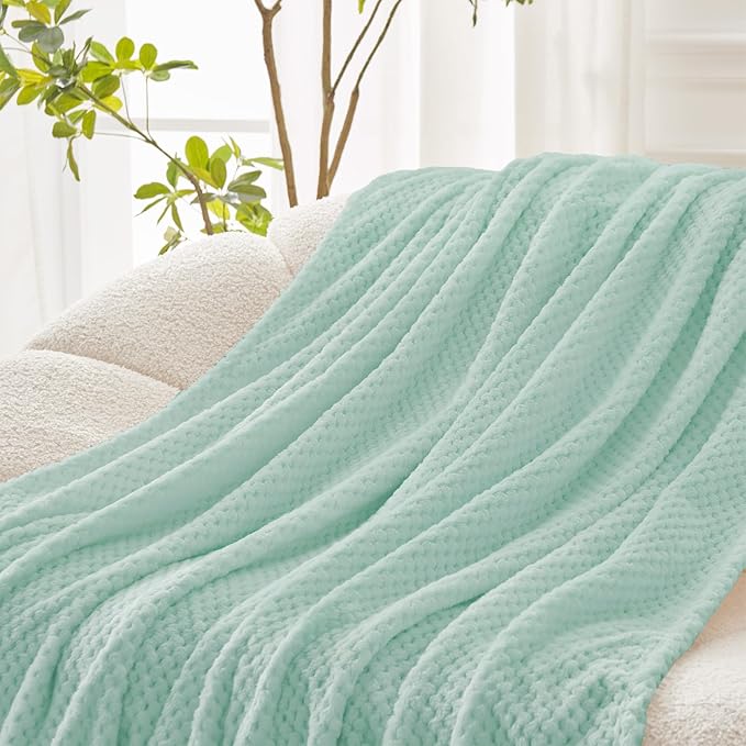 Exclusivo Mezcla Fleece Bed Blanket King Size, Super Soft and Warm Blankets for Couch, Sofa and Bed Waffle Textured, Cozy, Fuzzy and Lightweight (Mint Green, 90x104 Inches)