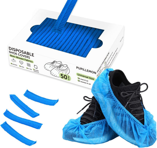 50Pcs(25 Pairs) Non-Woven Shoe Covers Disposable Non Slip for Indoors, Breathable | Durable | Boot Covers, Fits Up to Size 13 US Men (Blue)