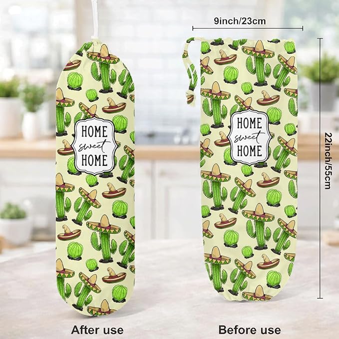 Funny Plastic Bag Holder, Home Sweet Home Plastic Bag Holder, Cactus Bags Holders for Plastics Bags Groceries Store, Reusable Grocery Sack Storage Dispenser, Kitchen Gifts For Women Family Friends