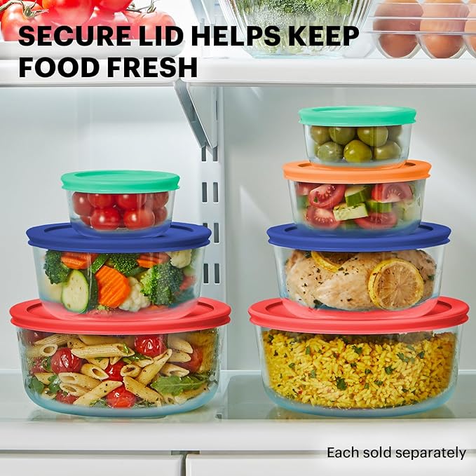 Pyrex Simply Store (7-Pack) Glass Food Storage Containers Set, (1, 2, 4 & 7 Cup) Meal Prep Containers With BPA-Free Lids, Dishwasher & Microwave Safe