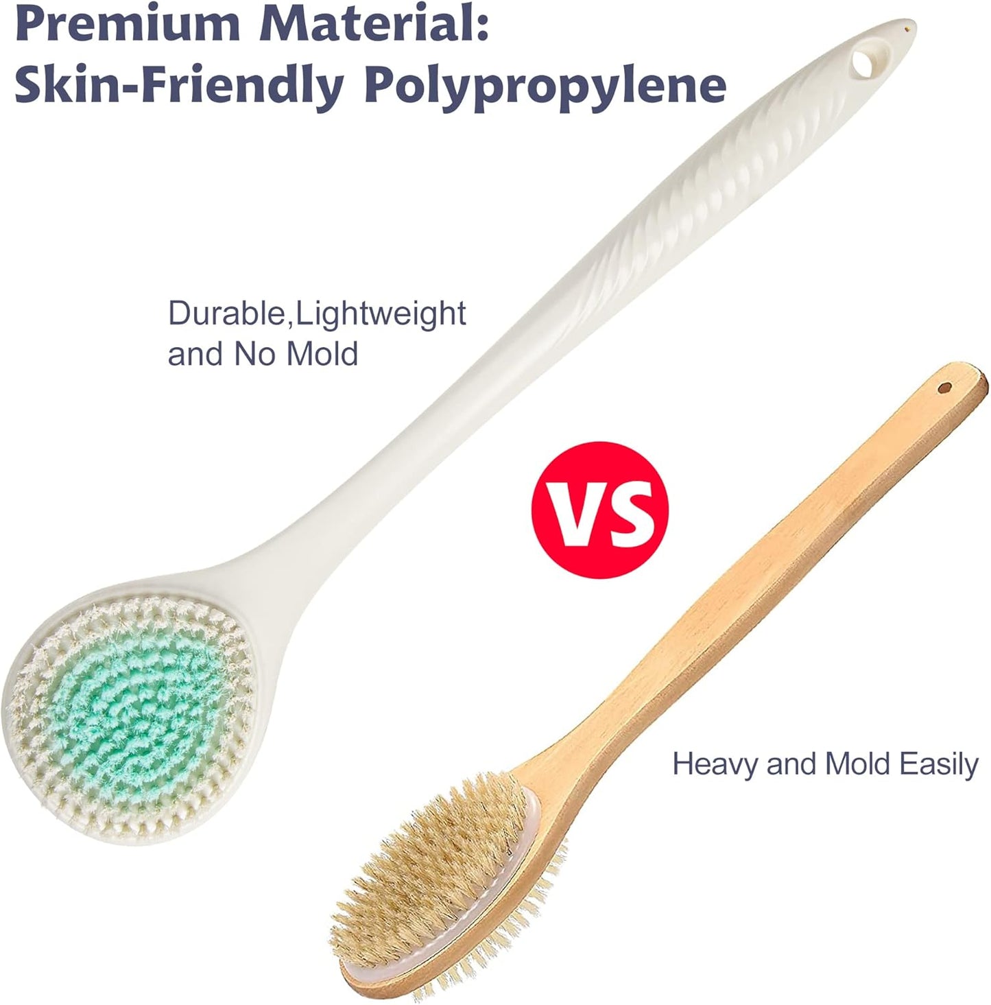 BEDELITE Back Bath Brush Long Handle for Shower - Soft Shower Brush for Men & Women,Back Brush Scrubber(16.4" Long), Skin Exfoliator for Bath Scrubber Body Brush(Ivory)