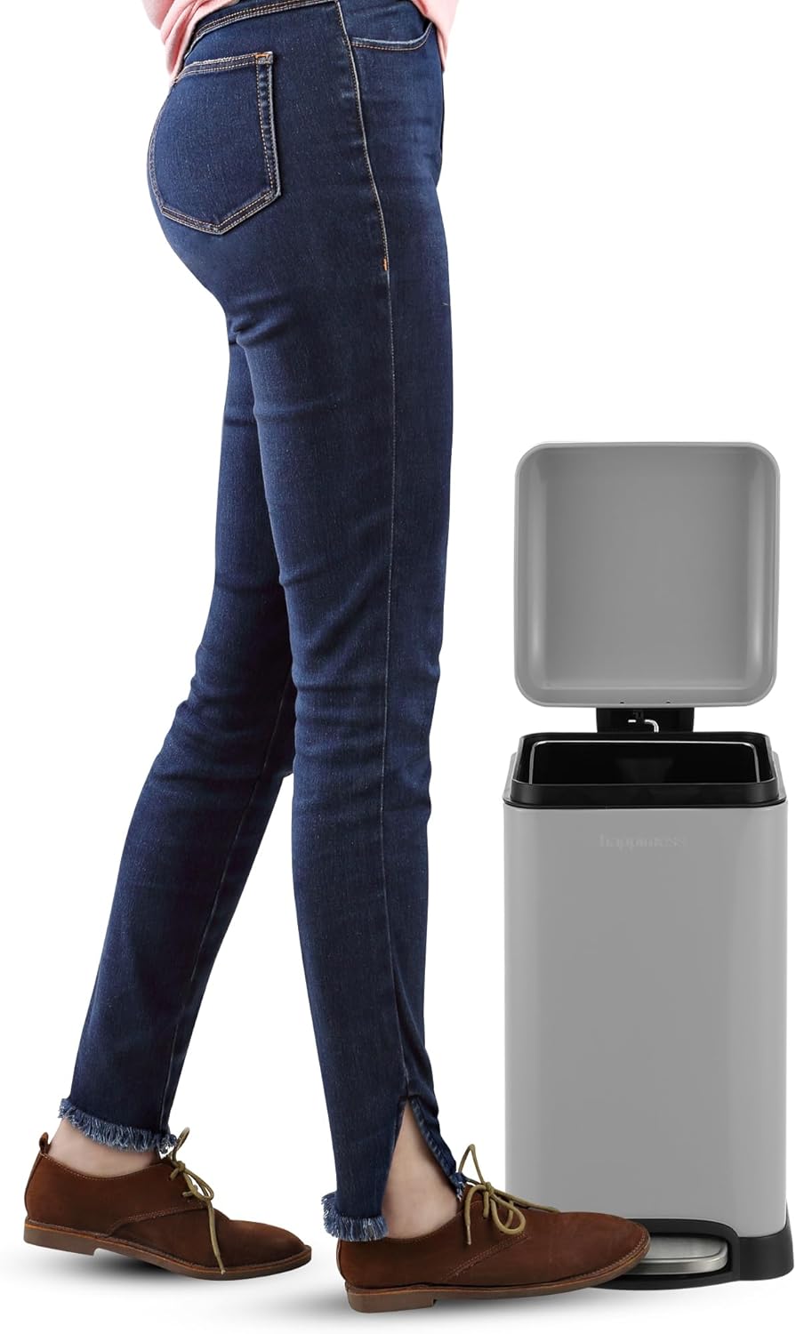 happimess HPM1012E Betty Retro Mini 3.2-Gallon Step-Open Trash Can, Fingerprint Resistant, Modern, Minimalistic for Home, Kitchen, Laundry Room, Office, Bedroom, Bathroom, Fog Gray