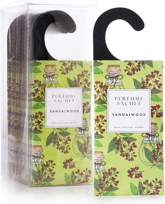 ROSE COTTAGE Large 12 Packs Sandalwood Hanging Closet Deodorizer Air Freshener Long Lasting Scented Sachets Smell Goods for House