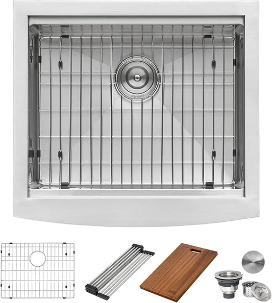 Ruvati 24-inch Apron-front Workstation Farmhouse Kitchen Sink 16 Gauge Stainless Steel Single Bowl - RVH9020