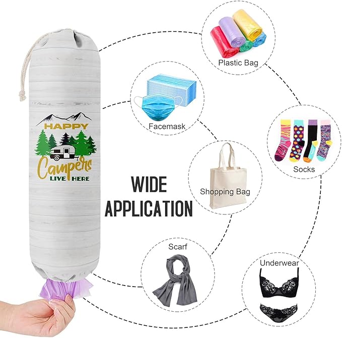 Happy Campers Grocery Bags Holder Organizer, Wall Mount Plastic Bags Storage Container Dispenser, Gift For Family And Friends
