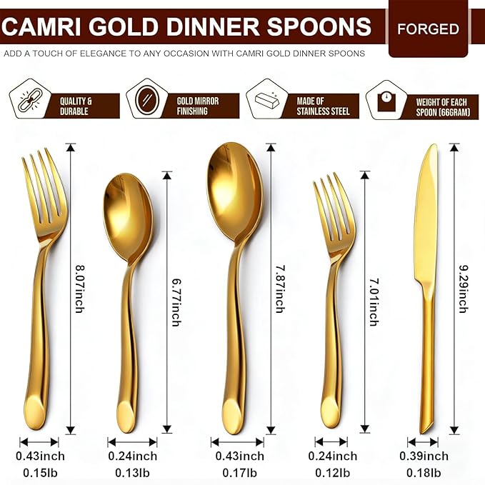 Gold 40-Piece Silverware Set, Elegant Stainless Steel Flatware Set, Cutlery Set Mirror Polished, Dishwasher Safe, Service for 8