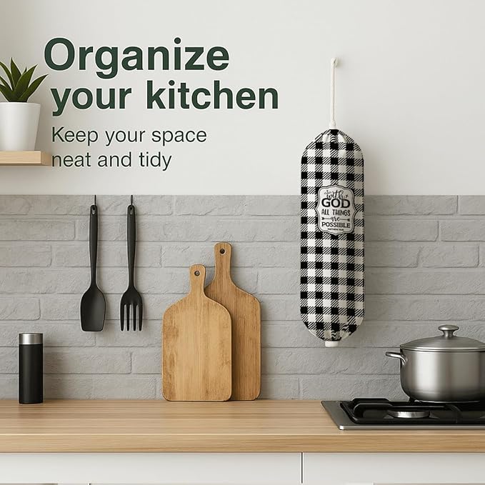 Plastic Bag Holder, with God All Things are Possible Plastic Bag Holder, Reusable Trash Bags Dispenser, Christian Kitchen Gifts for Women Inspirational Plastics Bags Holders