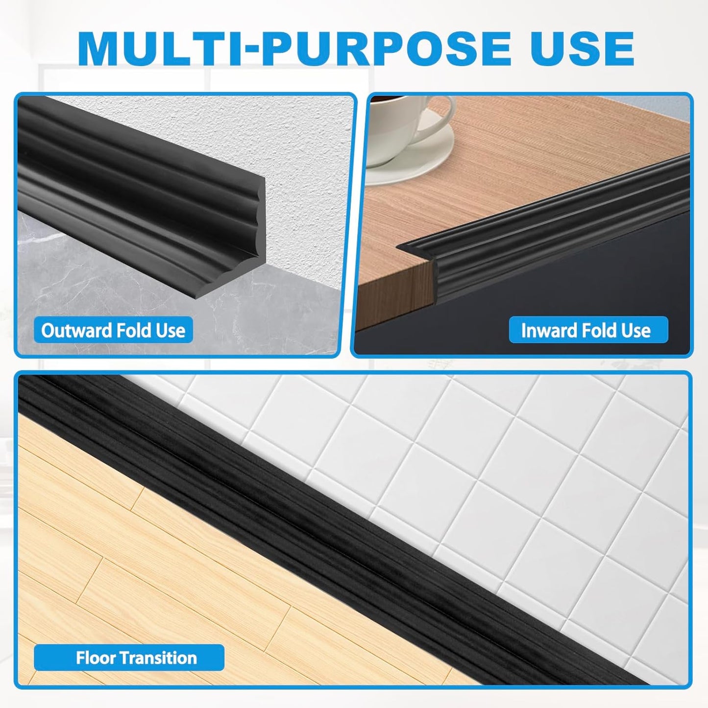 Wall Corner Protector Peel and Stick Corner Trim Molding Flexible Inside & Outside Wall Edge Guard Self Adhesive Moulding Trim for Edge Use, Black, 1.6” W x 10’ L