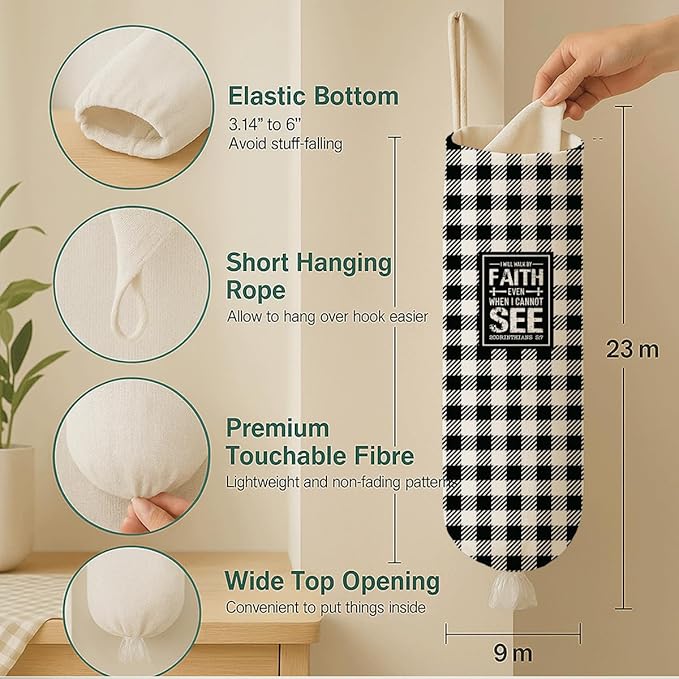 Plastic Bag Holder, I Will Walk by Faith Even When I Cannot See Plastic Bag Holder, Reusable Trash Bags Dispenser, Christian Kitchen Gifts for Women Inspirational Plastics Bags Holders