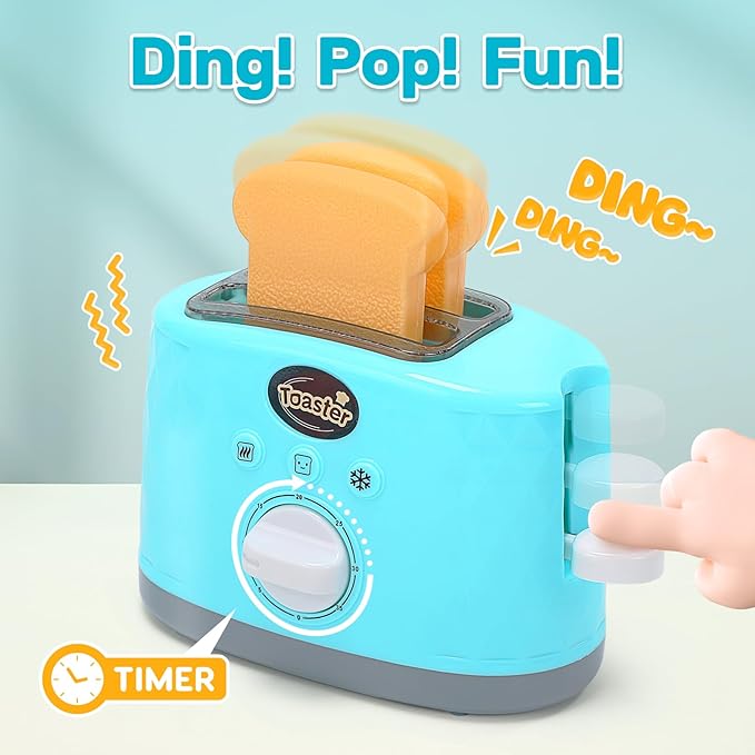 CUTE STONE Kids Kitchen Playset, Toy Kitchen Appliance Sets with Working Coffee Maker, Blender & Toaster, Realistic Sounds & Light, Includes Kids Kitchen Accessories & Play Food for Boys & Girls