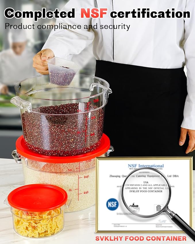 12QT NSF Round Food Storage Containers with Lids: 4 PCS [Total Food Grade][Hot&Cold Resistant] Dough Proofing Container for Pizza, Bread with Measuring Spoons Included(BPA FREE) (RED)