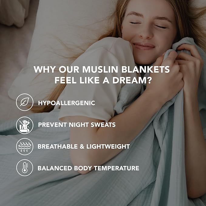 Goqan Muslin Blanket for Adults 79x90 Queen, 4 Layer Soft Lightweight and Thin%100 Turkish Cotton Muslin Blanket, Breathable for Bed, Couch - Aqua Green