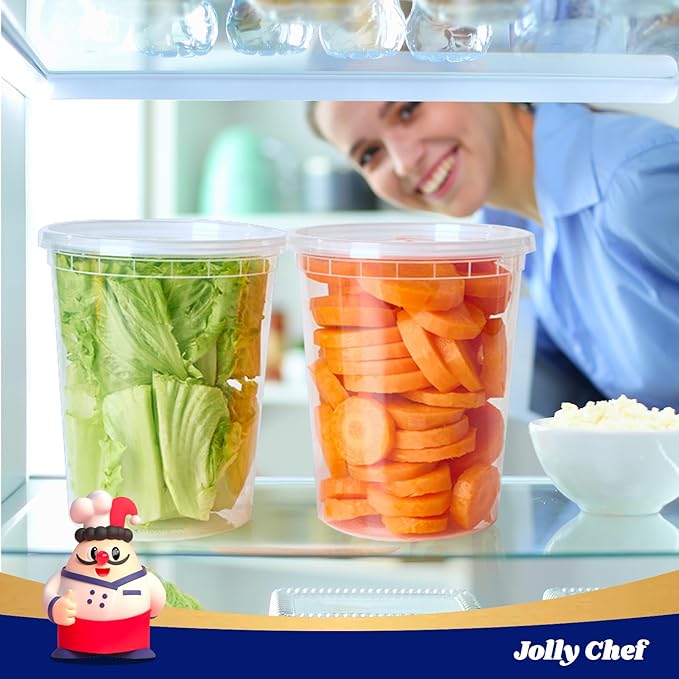 JOLLY CHEF Deli Food Storage Containers with Lids 32 OZ 48 Set Food Storage Containers,Stackable | Leakproof | Microwave | Dishwasher | Freezer Safe