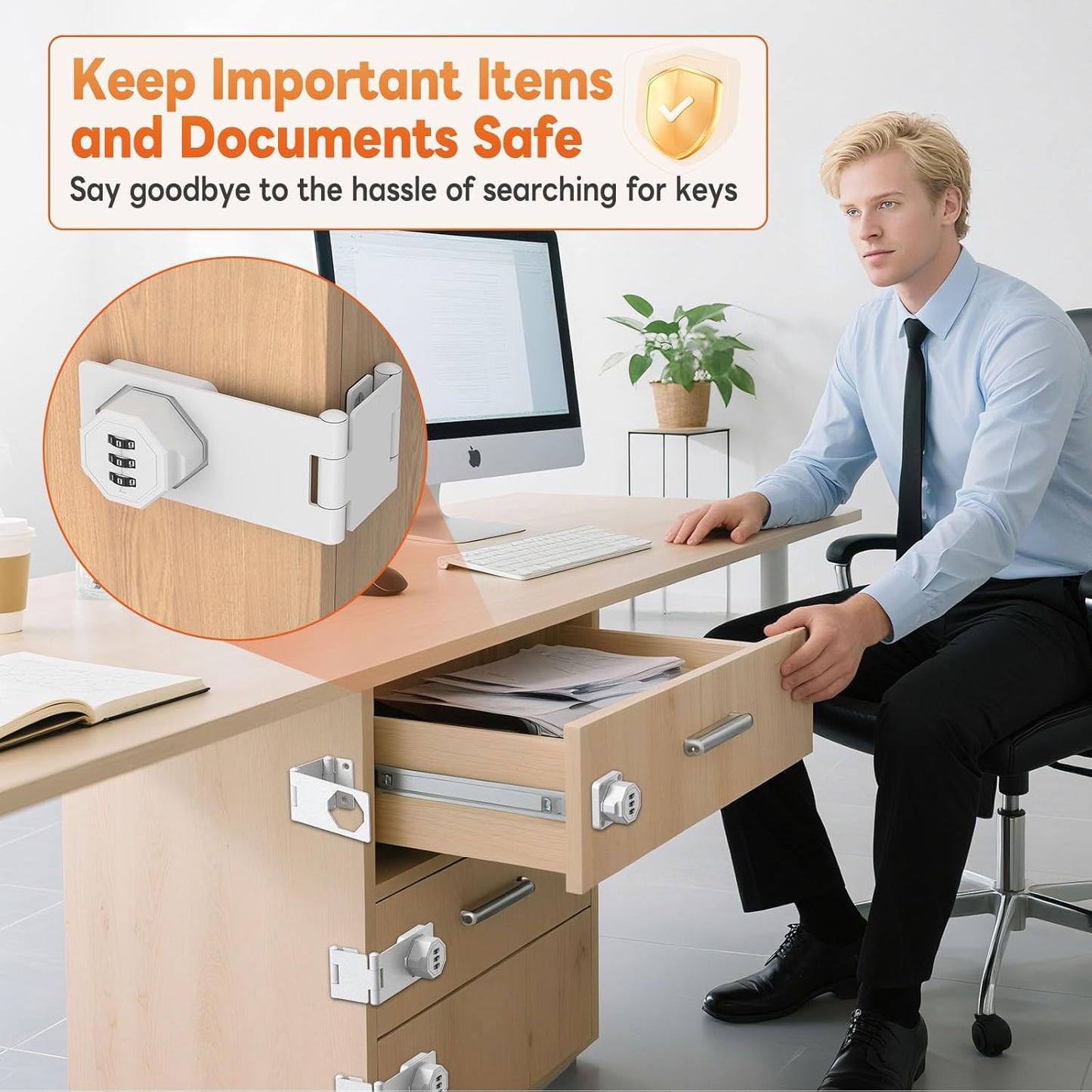 90 Degree 3-Digit Combination Cabinet Lock, Zinc Alloy Keyless Folding Hasp Lock Latch, Password Security Rotary Door Latch for Office File Cabinet, Drawer, Locker, Cupboard (2, White)