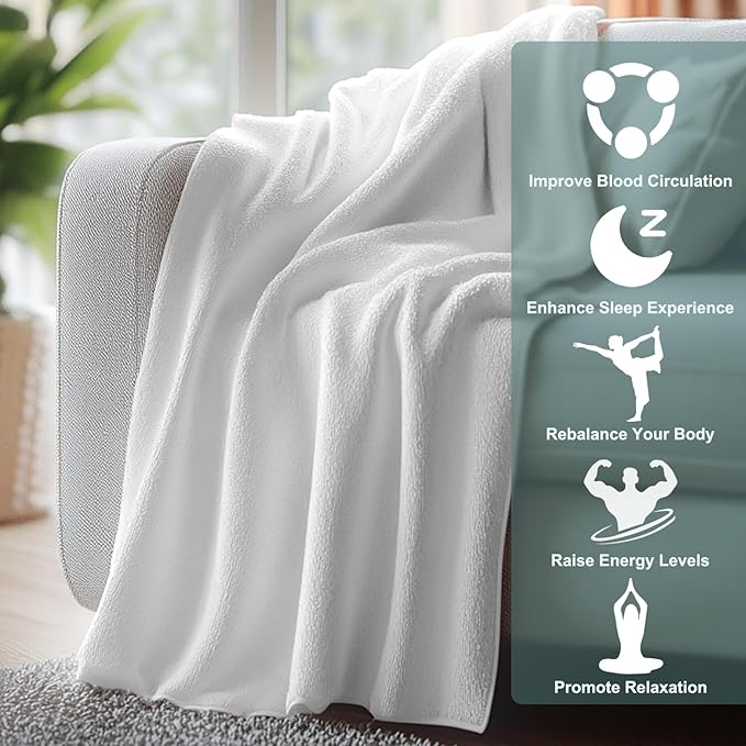 MAOOHON Grounding Blanket, Earth Connected Bedding Throw, Grounding Sheet for Improved Sleep, Includes Silver Fiber 50x60 Inch, White