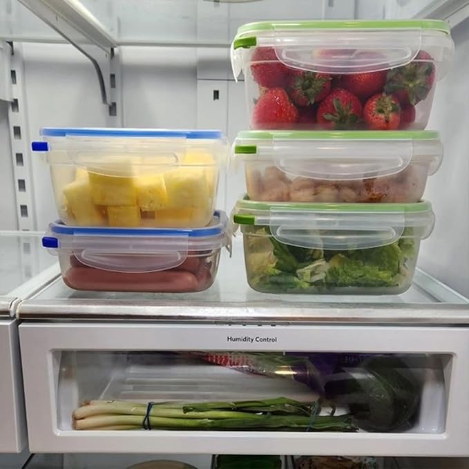 Sterilite Ultra-Seal 3.1 Cup Rectangle, Airtight Food Storage Container, Latching Lid, Microwave and Dishwasher Safe, Clear With Green Gasket, 24-Pack