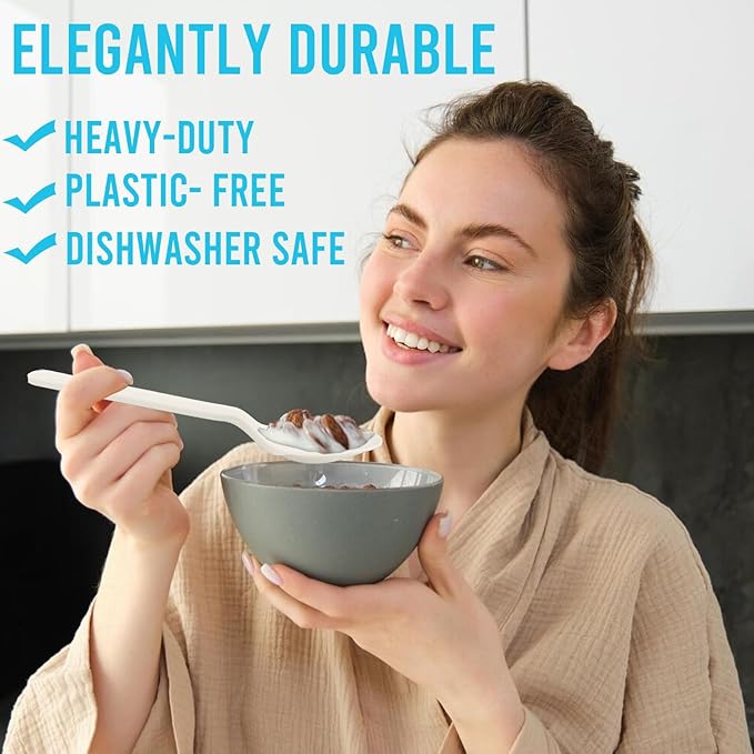 500 Count Compostable Disposable Non Plastic Spoons, Large Heavy Duty Biodegradable Utensils, Eco Friendly Durable Sturdy Recyclable Spoons Flatware Silverware for Party Wedding Daily Use