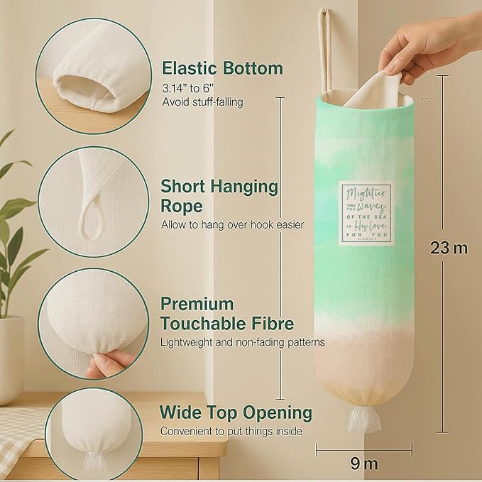 Plastic Bag Holder, Mightier Τhan The Waves of Τhe Sea is His Love for You Plastic Bag Holder, Reusable Grocery Bags Organizer, Christian Kitchen Gift for Women Plastics Bags Holders with Bible Verse