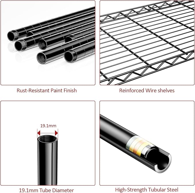 IZEUK 5 Tier Black Metal Storage Shelves, Heavy Duty Wire Shelving Rack for Garage, Kitchen, Bathroom, Laundry, Closet Organizer, 1250 lbs Capacity, 11.8" D x 29.5" W x 59.5" H