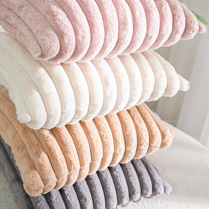 DEELAND Pack of 2,Double-Sided Faux Fur Plush Decorative Throw Pillow Covers Fuzzy Striped Soft Pillowcase Cushion Covers for Sofa Couch Bedroom
