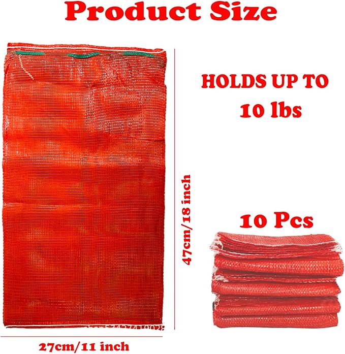 Mesh Onion Bags-10 Pack Reusable Vegetable Storage Bags with Drawstring, Breathable Mesh Produce Bags for Potatoes, Onions, Garlic, Fruits, Fresh for Kitchen Pantry Organization (Pack of 10)