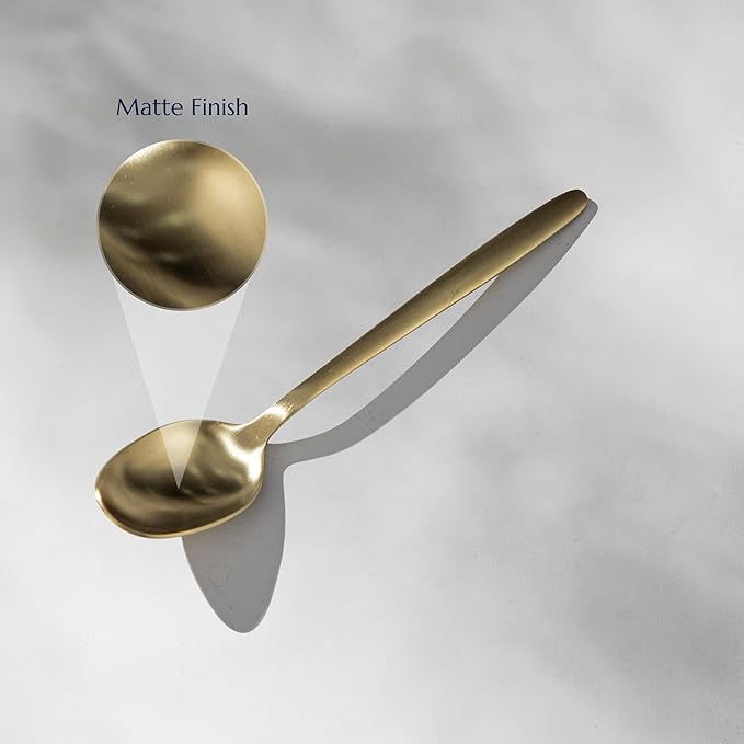 JazzUpCo Tia Flatware non toxic 18/10 stainless steel dishwasher safe (Matte Gold, 4 Person Set (20 Pieces))