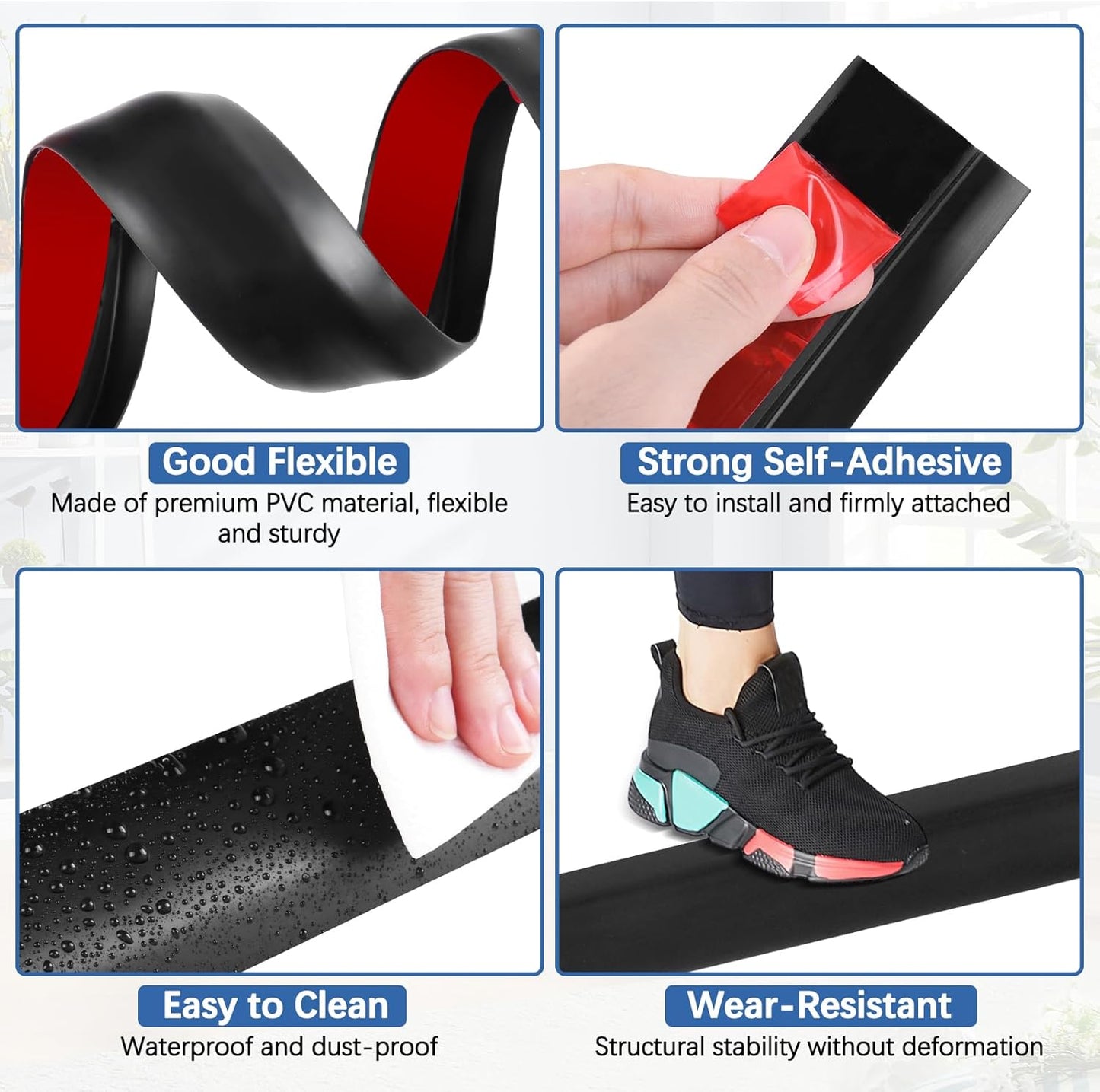 Vinyl Door Threshold Flooring Transition Strip Self Adhesive Carpet Edging Strip for Laminate Doorway Edge Threshold from 1/5" to 2/5" (Black, 3.3 Ft)