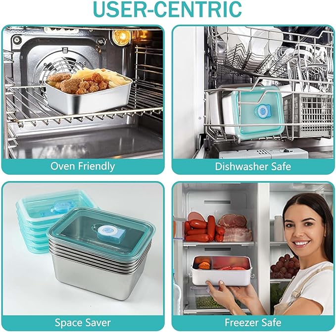 6pcs 304 Stainless Steel Food Containers with Lids, Stacking Snack Containers for Office and Home