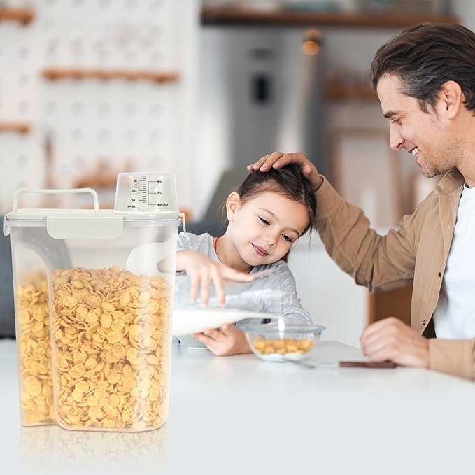 TBMax Airtight Rice Container 10 Lbs, Cereal Dispenser, Pet Cat Dog Food Storage Container, Plastic Kitchen Pantry Food Storage Holder with Cup -Beige