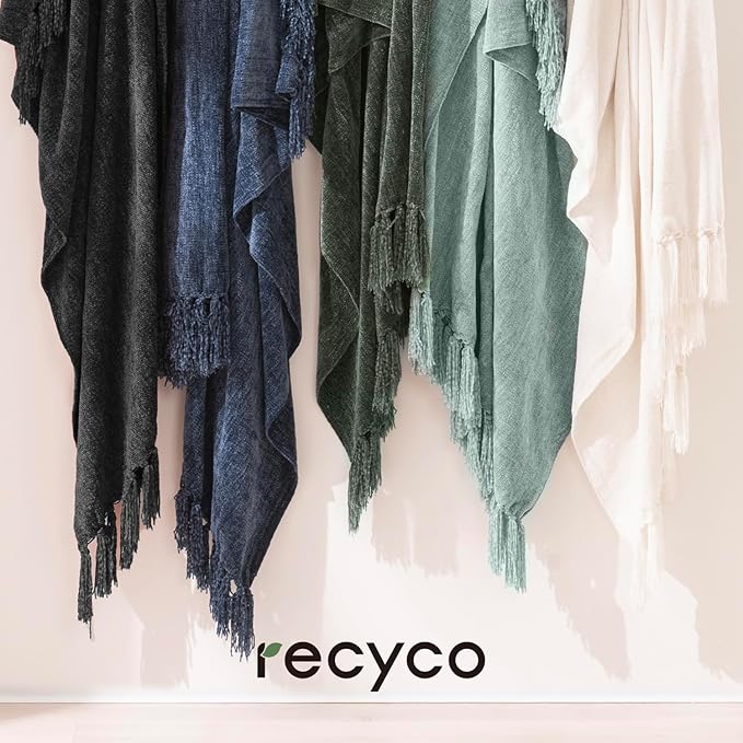 RECYCO Throw Blanket Soft Cozy Chenille Throw Blanket with Fringe Tassel for Couch Sofa Chair Bed Living Room Gift (Dark Green, 50" x 60")