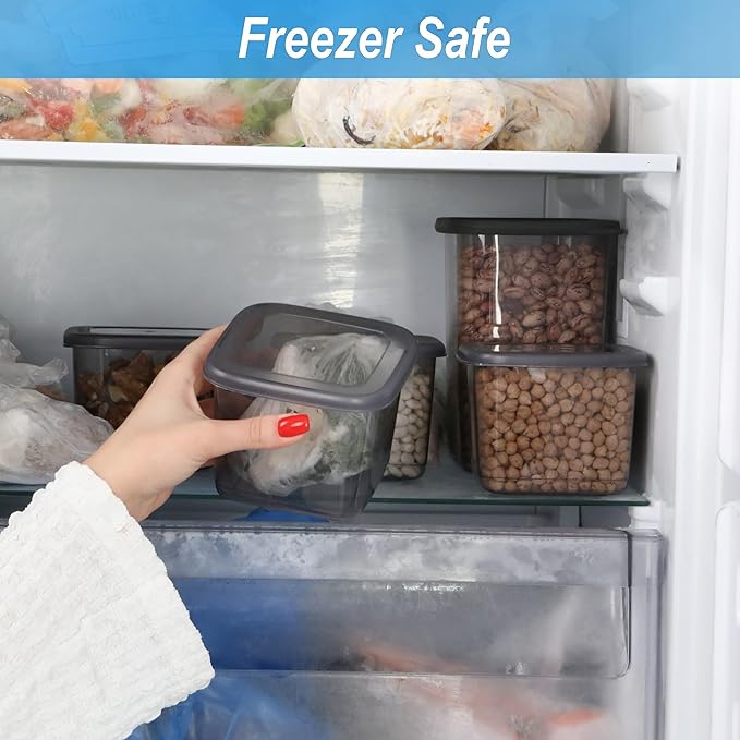 T&D HOME GOODS Storage Jars with Lid, Airtight, Set of 12 Storage Containers, BPA-Free, Storage Container for Cereal, Flour, Kitchen, Practical Organiser Kitchen, (12, 3 Square diff size)