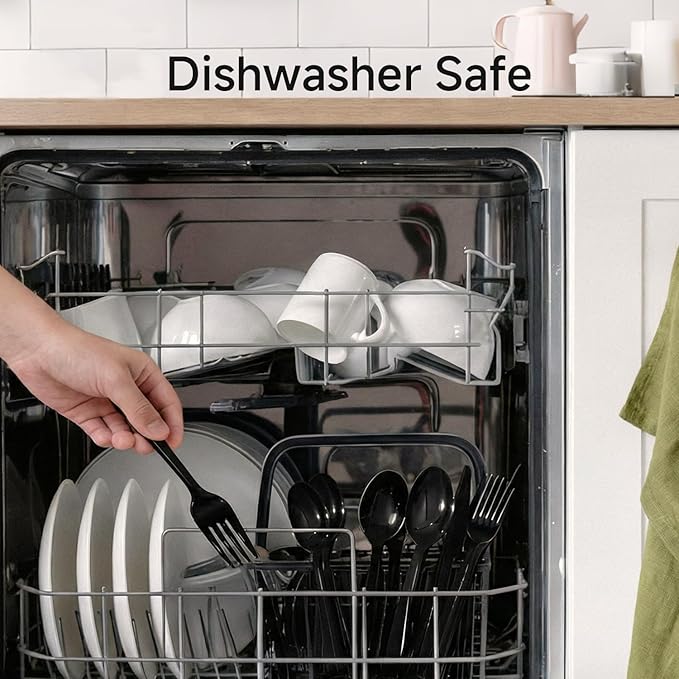 KINGSTONE Black Silverware Set, 40-Piece Flatware Cutlery Set Premium Stainless Steel, Service for 8, for Kitchen, Home, Wedding, Party, Mirror Polished and Dishwasher Safe