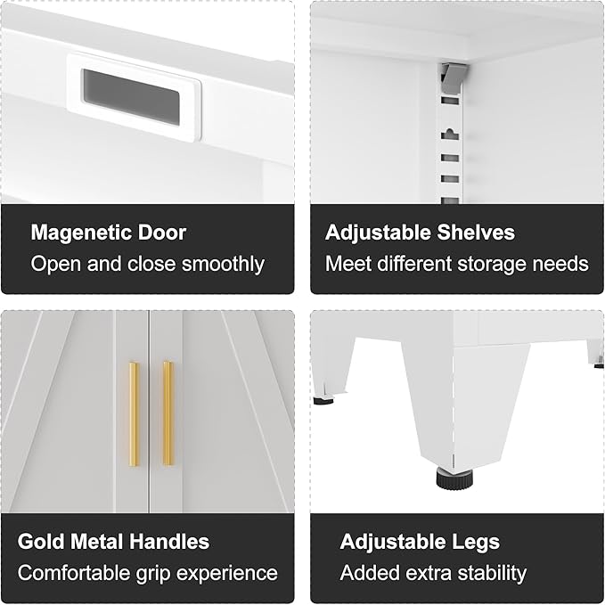 71" Pantry Cabinet in White with 4 Doors & Center Drawer, Max Organization Storage Cabinet with Adjustable Shelves, Freestanding Farmhouse Cupboard for Spacious Kitchen, Dining Room