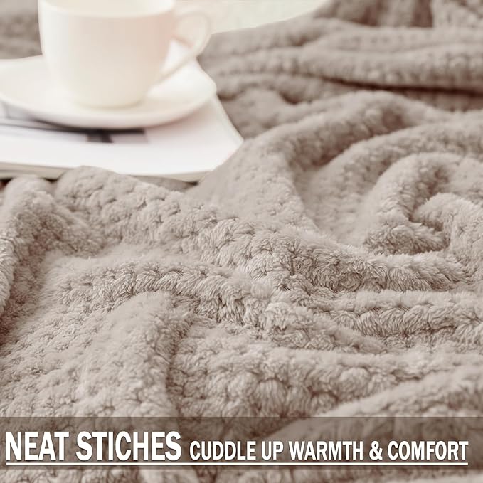 Exclusivo Mezcla Fleece Bed Blanket Queen Size, Super Soft and Warm Blankets for Couch, Sofa and Bed Waffle Textured, Cozy, Fuzzy and Lightweight (Tan, 90x90 Inches)