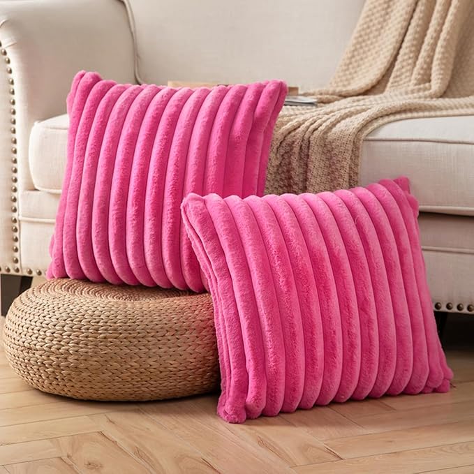DEELAND Pack of 2,Double-Sided Faux Fur Plush Decorative Throw Pillow Covers Fuzzy Striped Soft Pillowcase Cushion Covers for Sofa Couch Bedroom